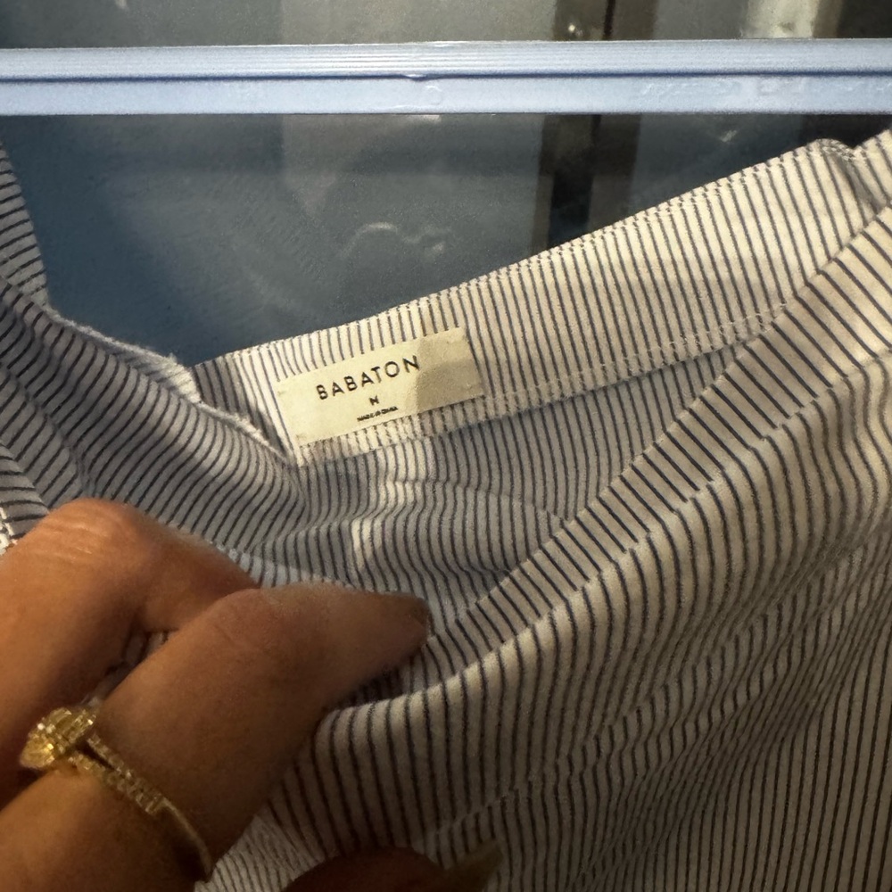Babaton Malik Blue and White Pinstripe Button-Up Blouse